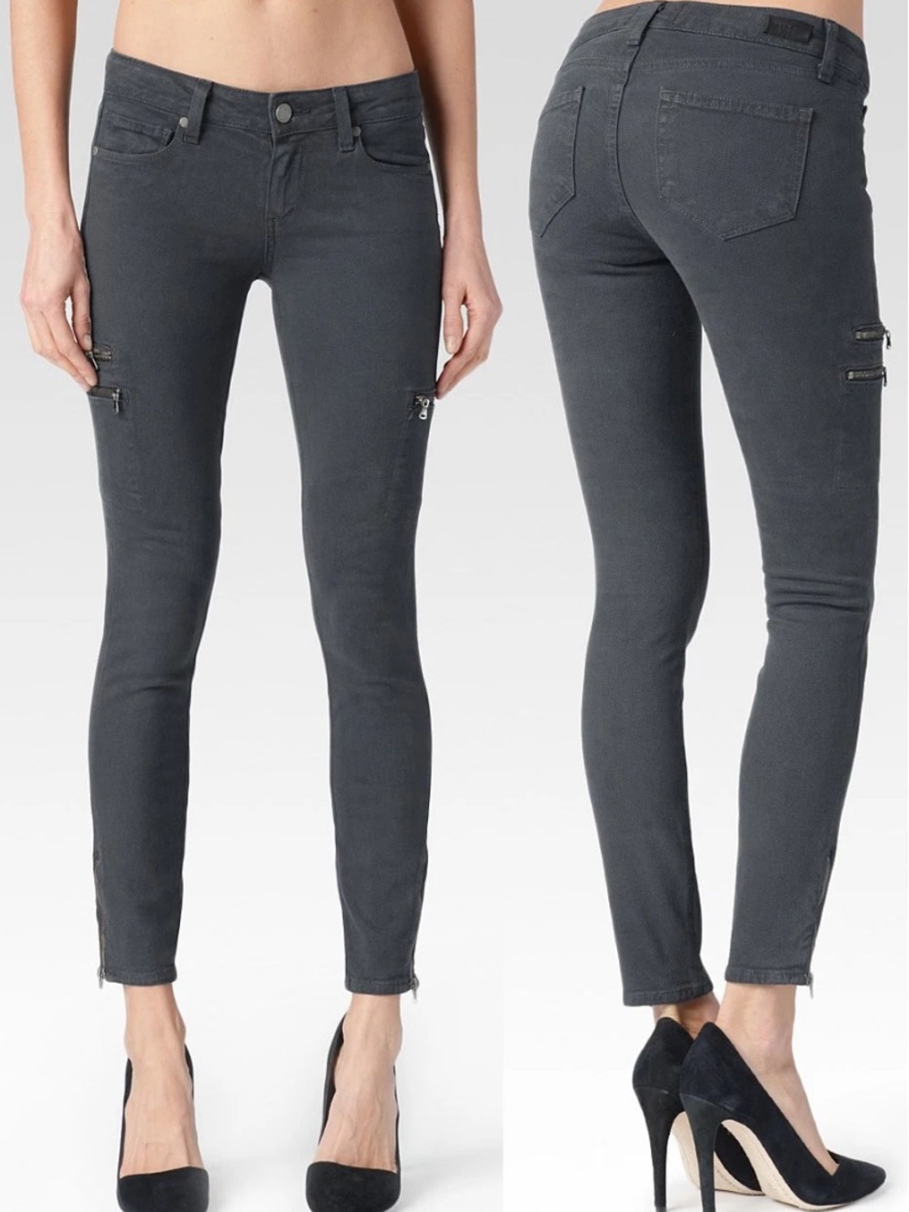 Paige Denim Ivy Zip Detail Skinny Cargo Black Currant Ankle Pants Jeans 28